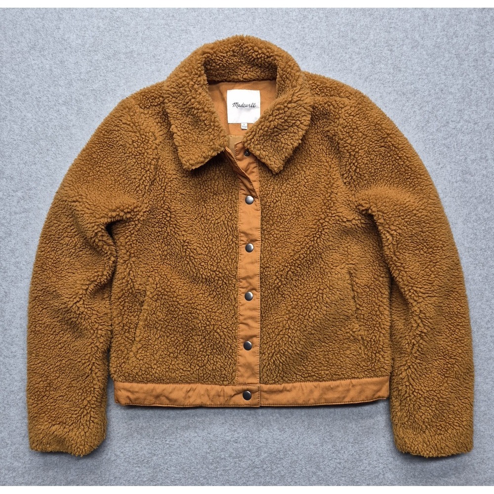 Madewell Jacket Womens S Brown Sherpa Fleece Button Front Point Collar